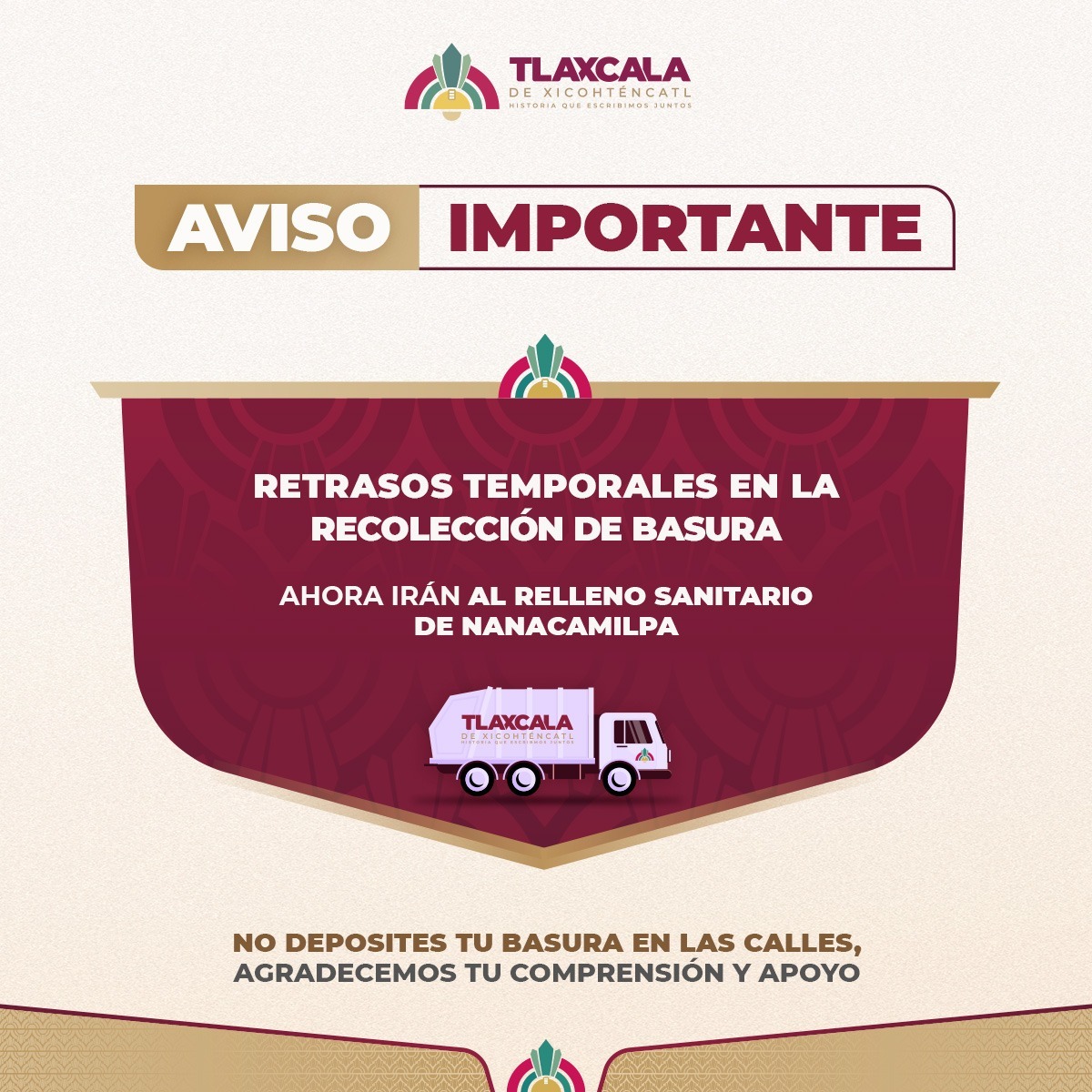 Ayuntamiento de Tlaxcala llama a la corresponsabilidad ciudadana ante ajustes temporales en la recolección de basura